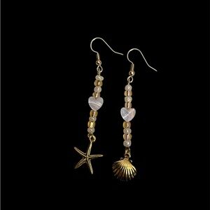 Gold Beachy Beaded Earrings with Starfish and Shell
